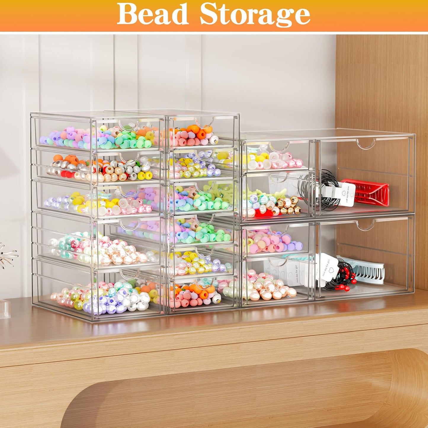 ARSTPEOE Makeup Acrylic Organizer with 17 Drawers(4 Sets), Desk Organizers and Accessories, Clear Makeup Organizer, Dustproof Storage Drawers for Office Art Craft Supplies