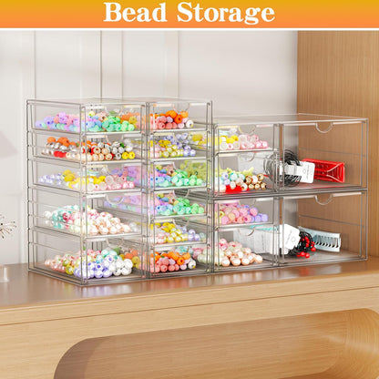ARSTPEOE Makeup Acrylic Organizer with 17 Drawers(4 Sets), Desk Organizers and Accessories, Clear Makeup Organizer, Dustproof Storage Drawers for Office Art Craft Supplies
