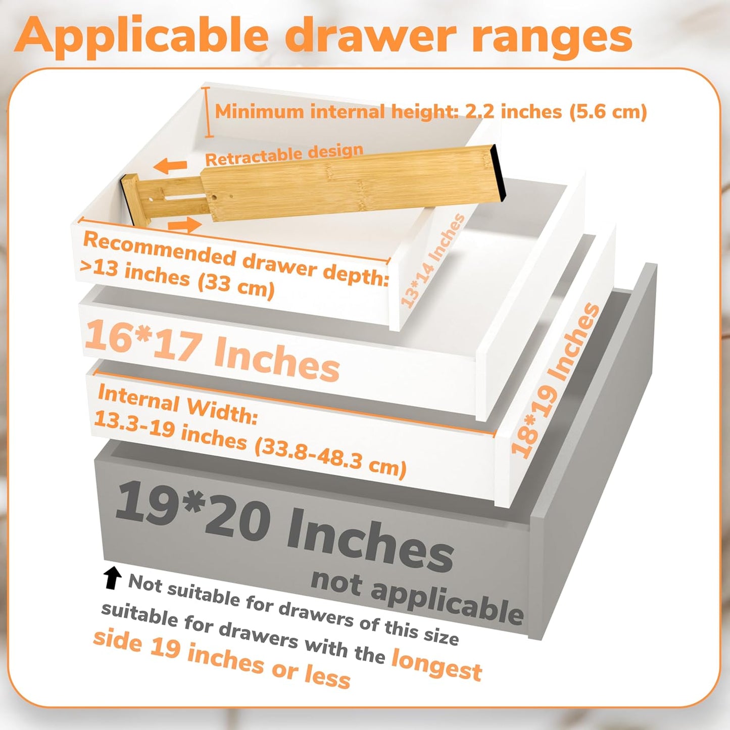 BAMEOS Drawer Dividers kitchen Organization Bamboo Utensil Organizers for Kitchen Bedroom Bathroom Dresser Office 4-pack
