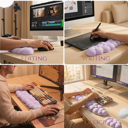 Cloud Wrist Rest Set for Keyboard and Mouse, Includes Cute Coaster, with Computers and Laptops（Purple Star Set）