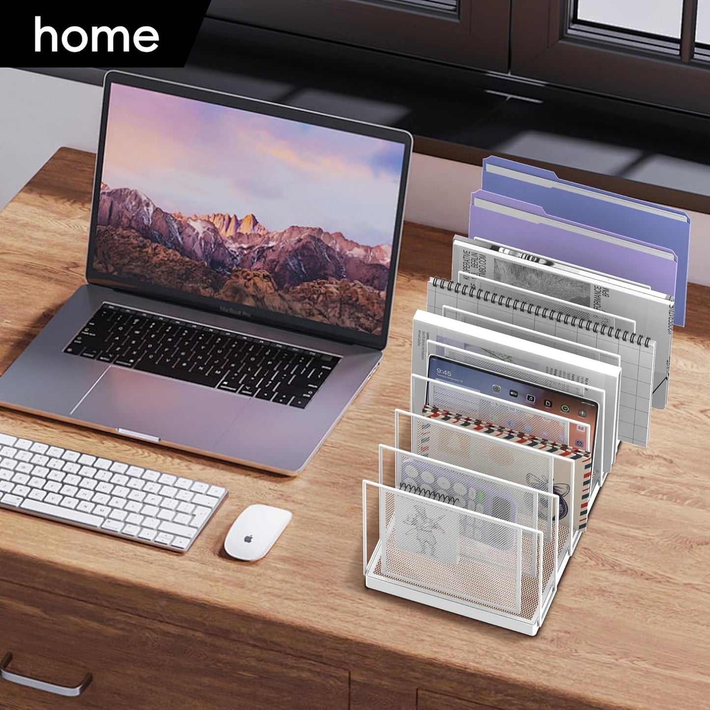 File Organizer for Desk, 5-Section Vertical File Sorter, Paper Holder Organizer Standing Metal File Folder for Office Home Classroom, Black