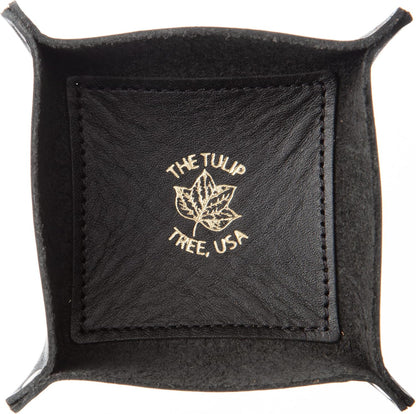 USA Handmade Premium Leather Valet Tray, Folds Flat! Dice Rolling Basket and Organizer with Brass Snaps - Reinforced Base - for Keys, Jewelry, Coin, EDC, Watch Storage Caddy - Black XLarge