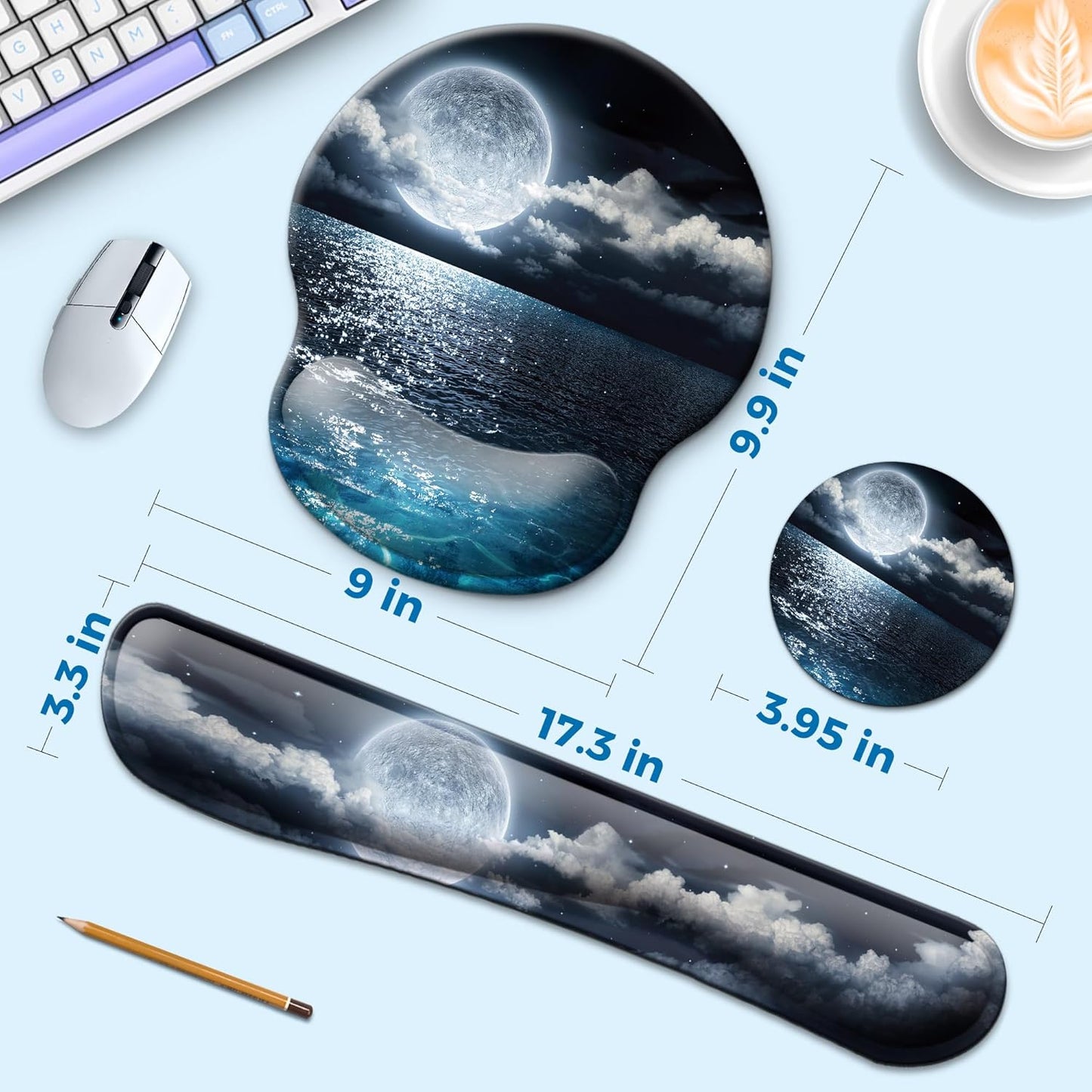 Mouse Pad and Keyboard Wrist Rest Support, with Non-Slip PU Base,Gel Mouse Pad with Coaster,Pain Relief for Gaming, Computer,Office -Beach