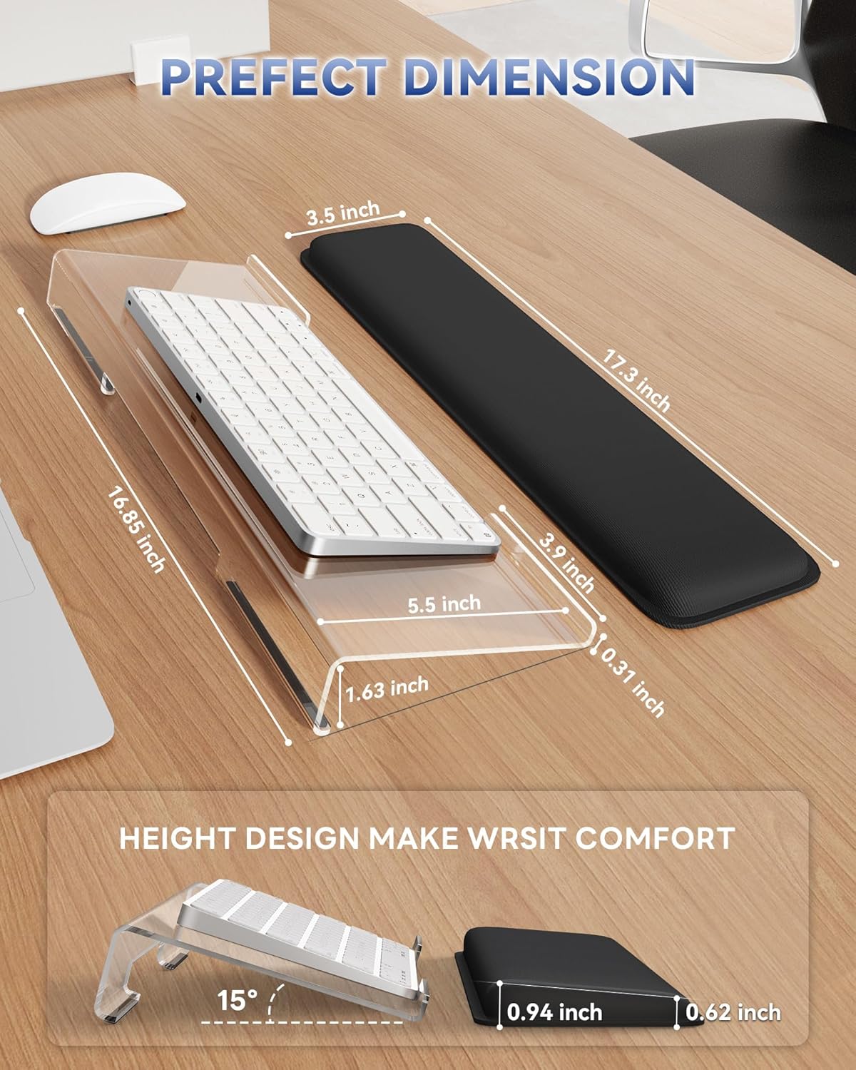 Laborio Computer Keyboard Wrist Rest Stand for Desktop, Keyboard Holder for Easy Typing with Wrist Pad for Office Desk, Home, School (Pink)
