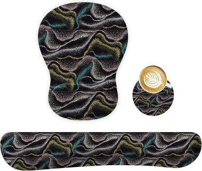 Wrist Rest Support for Mouse Pad Keyboard Set Circle Coaster Gaming Mouse Pad Ergonomic Gel Memory Foam Set for Computer, Laptop, Office, Pain Relief, Comfortably Typing Flowers KM-39