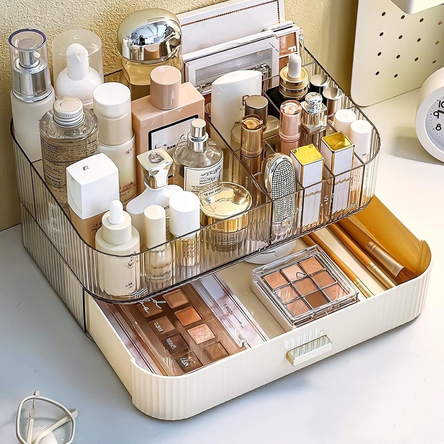 Stackable Cosmetics Organizer Drawers, Bathroom Vanity Makeup Organizers and Storage, Ideal for Desk and Dresser Countertops, Great for Palette, Skincare, Lipsticks, Nail Care. Green