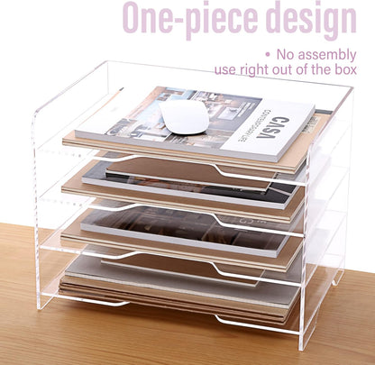 SANRUI 4 Tier Clear Desk Paper Letter Organizer Trays, A4 Stackable File Document Tray, Acrylic Desk Organizers and Accessories Sorter, Workspace Office Supplies Organizers,12.4inx8.86inx6.64in