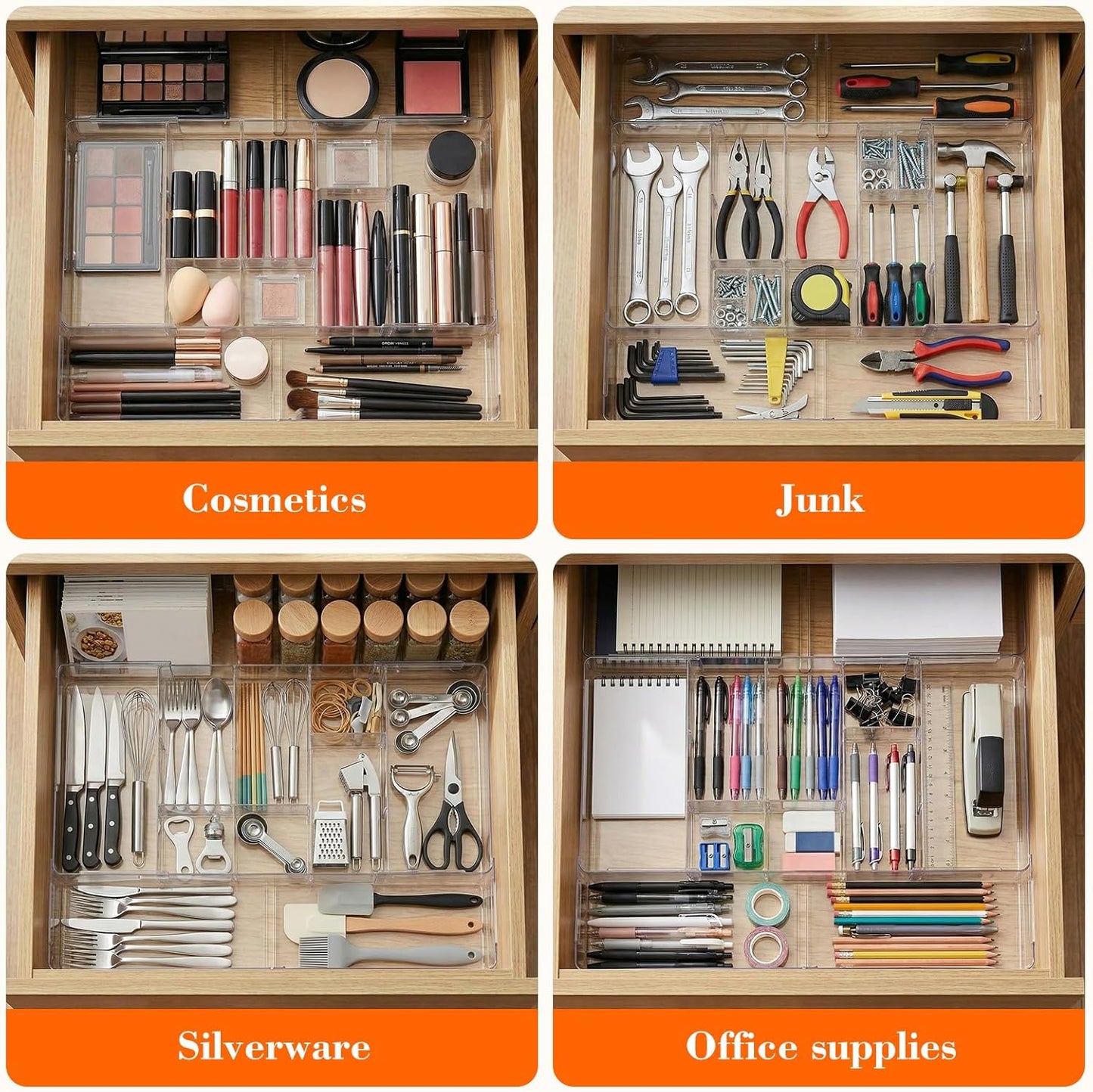Briwooody 1 Pcs Large Expandable Acrylic Drawer Organizers, Grid Adjustable Drawer, Dividers Organizer for Desk, Makeup, Jewelry, Office, Kitchen Supplies (Clear,5 Compartments)