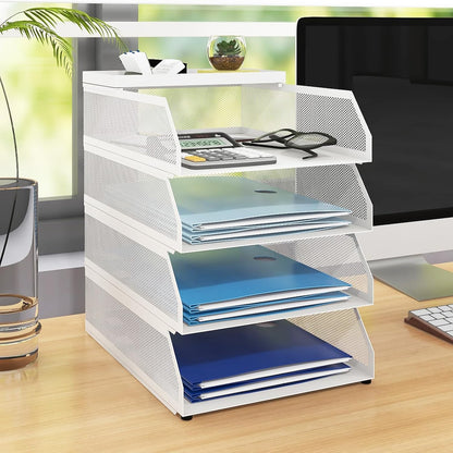 Natwind 4-Tier Paper Organizers,Desk Organizer,Stackable Paper Tray, Desk Accessories,Metal Mesh Desktop Organizer,Letter Trays,File Document Storage Rack for for Home, Office, School (Black)