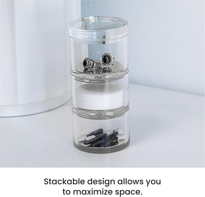 OfficeGoods 3-Tier Stackable Acrylic Holder- Stylish Desk Organizer and Storage for Office or Home – Transparent Round Design with Gold Metal Base