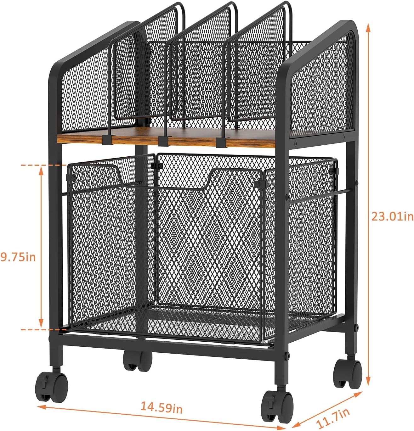 Tiaoheka Rolling File Cabinet with Adjustable Dividers, Vertical Filing Cabinet with Storage Drawer on Lockable Wheels, Hanging File Organizer Beside Under Desk for Office, Home（Patent Pending）