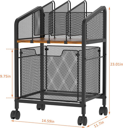 Tiaoheka Rolling File Cabinet with Adjustable Dividers, Vertical Filing Cabinet with Storage Drawer on Lockable Wheels, Hanging File Organizer Beside Under Desk for Office, Home（Patent Pending）