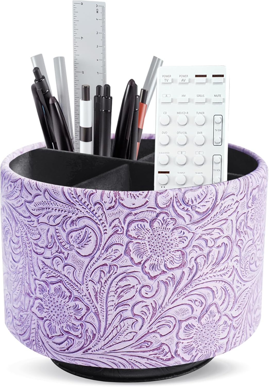lizimandu Round Leather Art Supply Organizer,Remote Control Holder,360 Degree Spinning,Multi-Functional Pencil Holder,4 Compartments Desktop Stationary Organizer(1-Gold) - Colors B