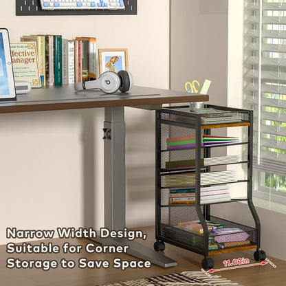 keomaisyto 6-Tier Rolling File Cart with Drawer, Under Desk Storage with Paper Letter Sliding Trays, Standing File Organizer with Wheels, Slim Workspace Organizers for Office/Home/School/Study
