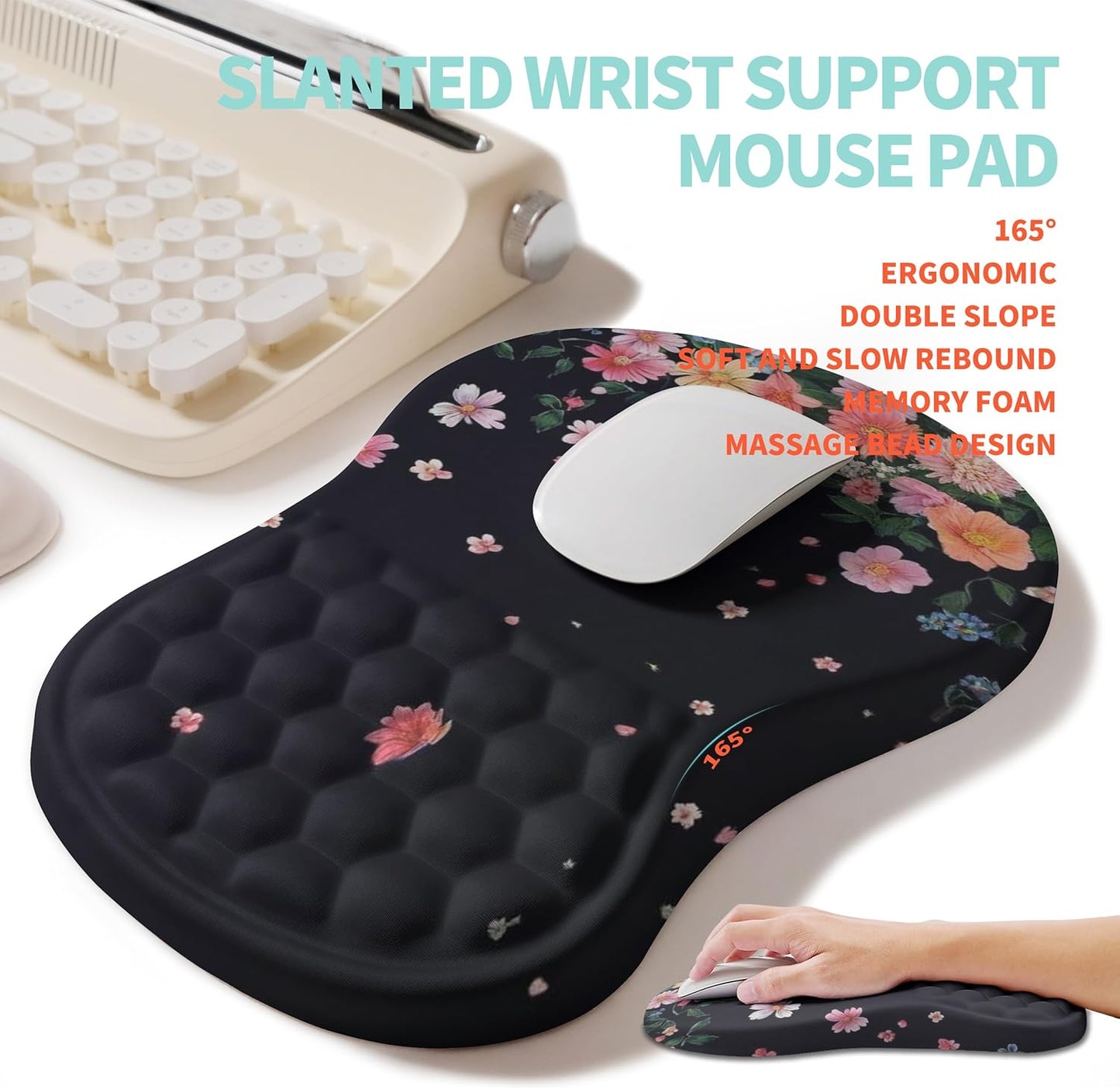 2-in-1 Ergonomic Set, Wave Rise Keyboard Wrist Rest and Massage Bulge Slope Mouse Pad Wrist Support, Cushion Memory Foam Integrated to Relieve Wrist Pain, Black
