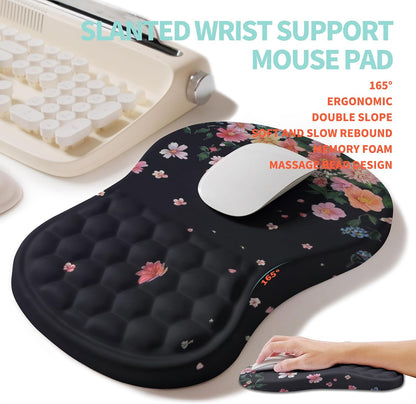 2-in-1 Ergonomic Set, Wave Rise Keyboard Wrist Rest and Massage Bulge Slope Mouse Pad Wrist Support, Cushion Memory Foam Integrated to Relieve Wrist Pain, Black