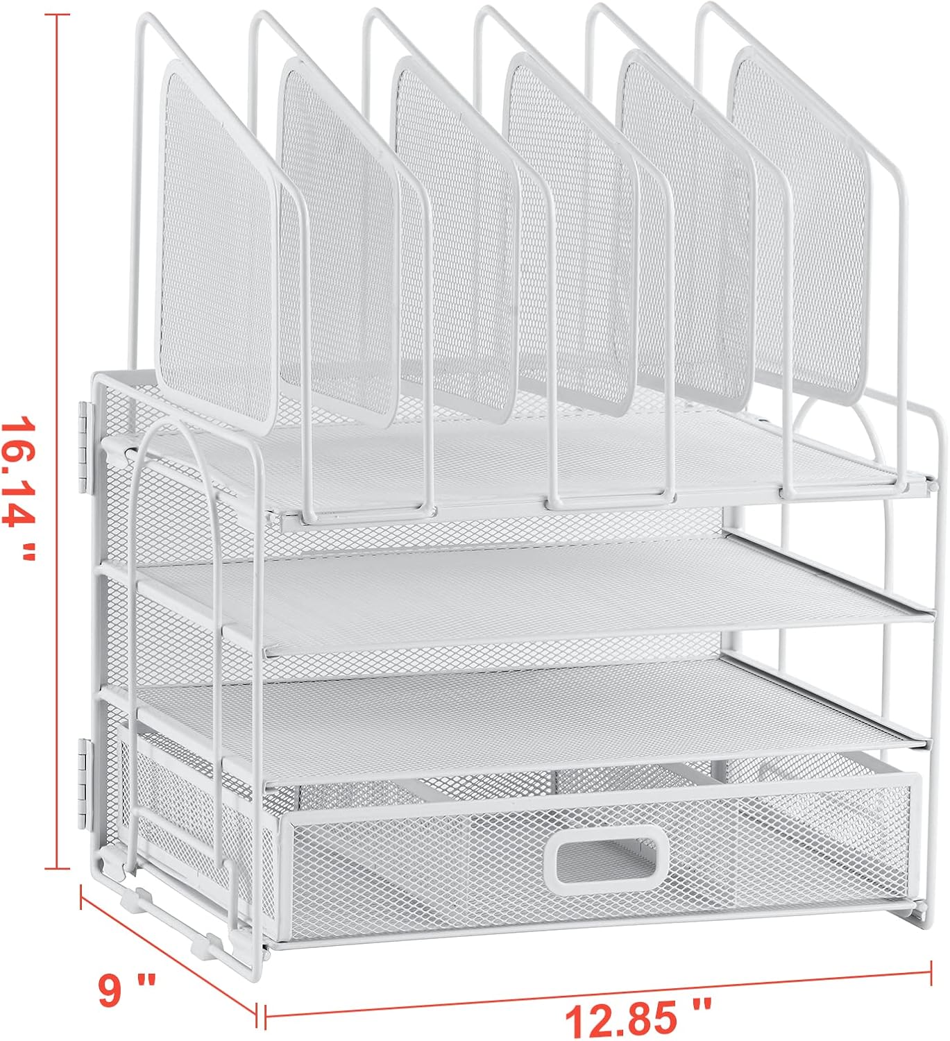 Marbrasse Desk Organizer with Drawer, 4-Tier Mesh File Organizer with 5 Vertical File Holders and 2 Pen Holders, Multifunction Desktop Organizer,Desk Organizers and Accessories for Home Office