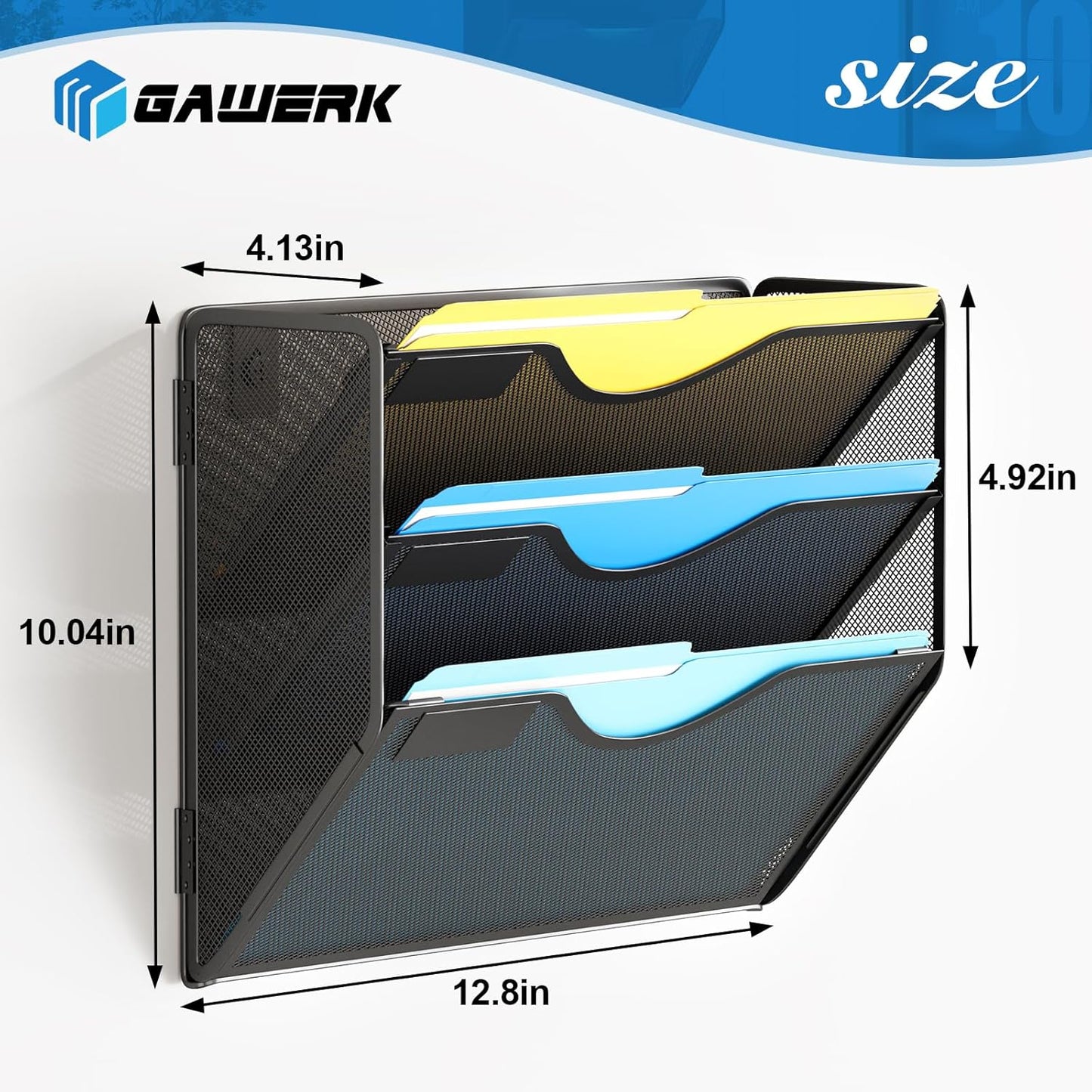 Gawerk 5 Tier Hanging Wall File Organizer, Mesh Mail Paper Orgnization Hanging File Folder Holder for Home Office, Black