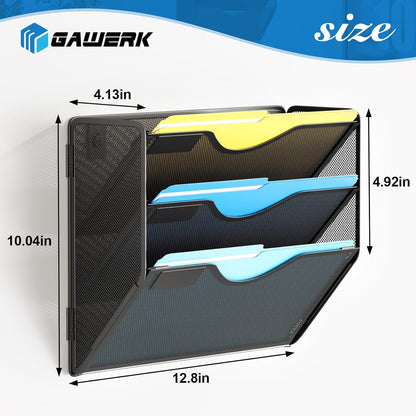 Gawerk 5 Tier Hanging Wall File Organizer, Mesh Mail Paper Orgnization Hanging File Folder Holder for Home Office, Black