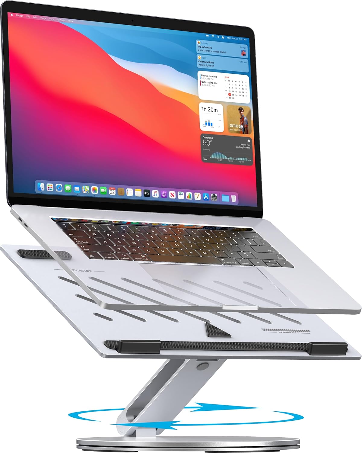 YICOSUN Adjustable Laptop Stand for Desk - 360° Rotating Ergonomic Riser with Aluminum Cooling Vents & Sturdy Construction for 10-16 Inch MacBook Pro/Air, Foldable Portable for Office & Home - Gray