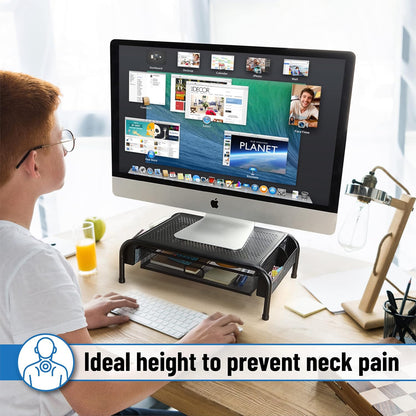 Mr. Pen- Metal Mesh Monitor Stand With Drawer, Computer Stand for Desk With Storage, Desktop Riser