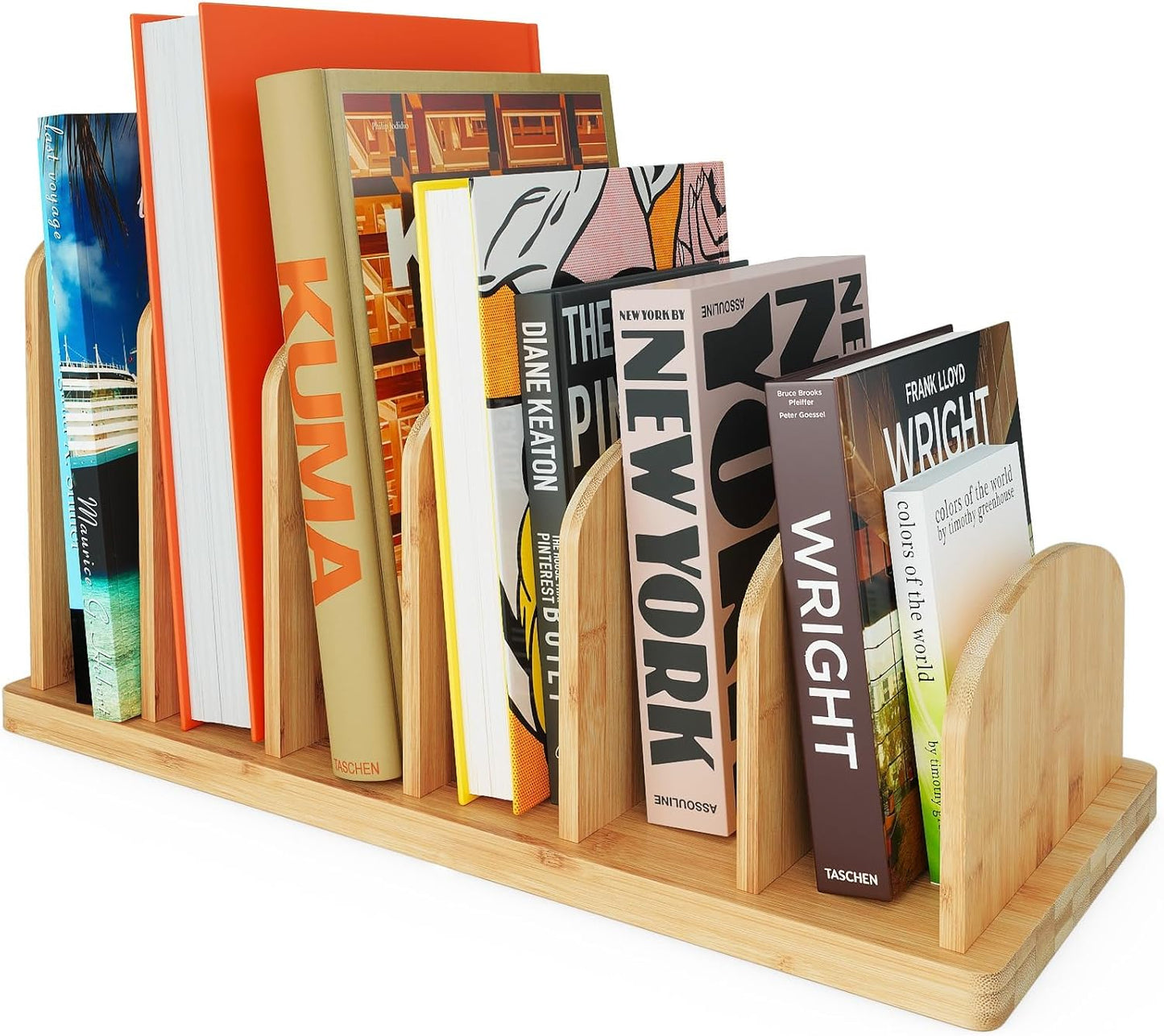 Cook Book Organizer, 4 Sections, Recipe Book Holder Rack, Tabletop Stand for Convenient Cookbook Storage, Vertical Cook Book Stand Kitchen, Binder Holder for Desk & Countertop (Bamboo)