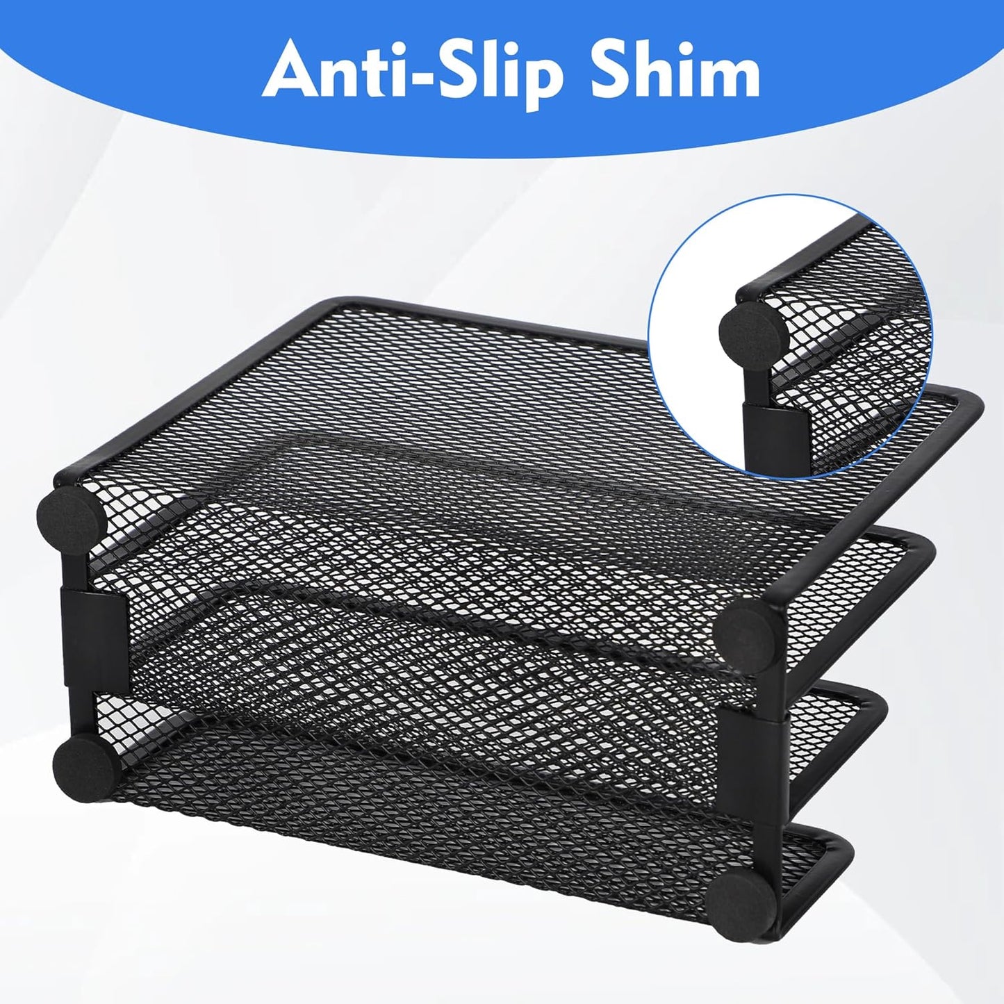 EASEPRES Desk Mail Organizer, Office Small Desktop Metal Mesh Envelope Letter Sorter Paper File Holder Organizer with 3 Vertical Upright Compartments, Black 1 Pack
