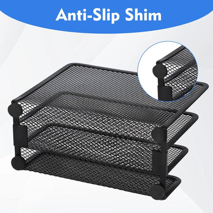 EASEPRES Desk Mail Organizer, Office Small Desktop Metal Mesh Envelope Letter Sorter Paper File Holder Organizer with 3 Vertical Upright Compartments, Black 1 Pack