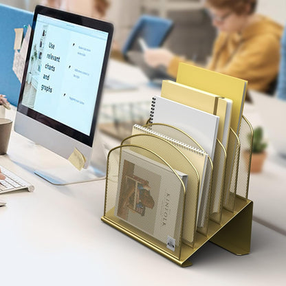Delifox Inclined Desk File Organizer,Vertical File Folder Holder Stand Metal Rack File Sorter for Office Classroom Desktop Organization