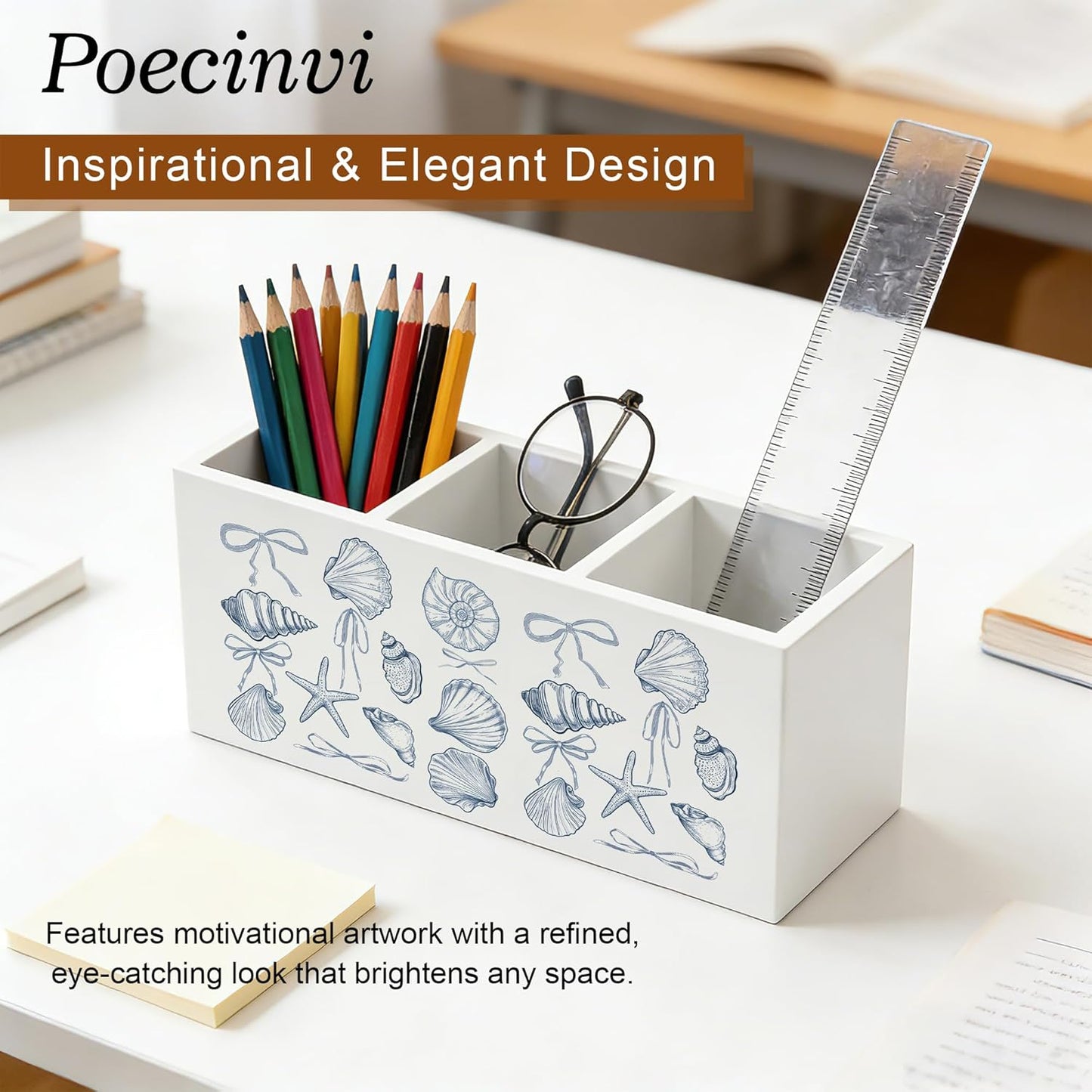 Blue Coquette Bow Pen Holder for Home Office Desk, Girly Office Decor, Preppy Blue Ribbon Bow Aesthetic Wooden Box Sign Pencil Holder for Desk Shelf Organizer
