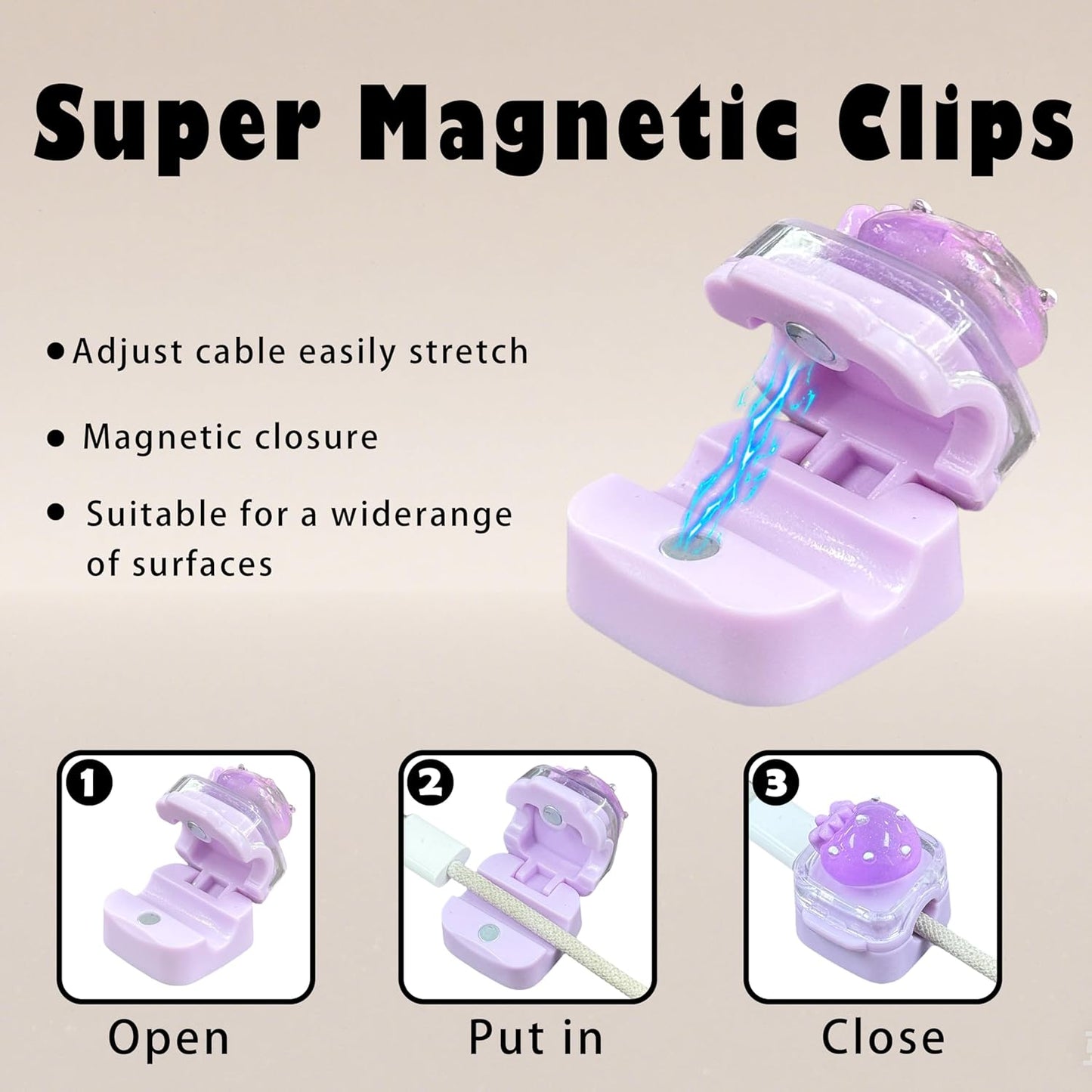 9Pack Magnetic Cable Clips for Nightstand, Adhesive Night-Glowing Cord Holder Organizer for Office Home Desk Wall Car (Star Cat Strawberry)