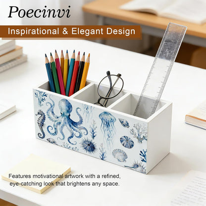 Blue Coquette Bow Pen Holder for Home Office Desk, Girly Office Decor, Preppy Blue Ribbon Bow Aesthetic Wooden Box Sign Pencil Holder for Desk Shelf Organizer