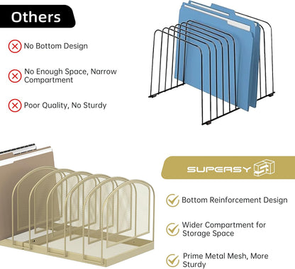 SUPEASY File Organizer for Desk, 5-Section Mesh Desk Organizer, Vertical File Holder Desktop Organizer File Sorter, File Folder Holder for Office Supplies, Black