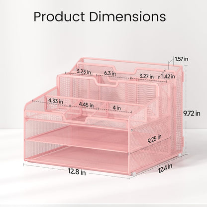 Lavatino Desk Organizer - Metal Mesh with 2 Paper Letter Trays, 7 Flexible Dividers, 2 Vertical File Holders for Office/Home/Classroom Supplies, Desk Organizers and Accessories, Black