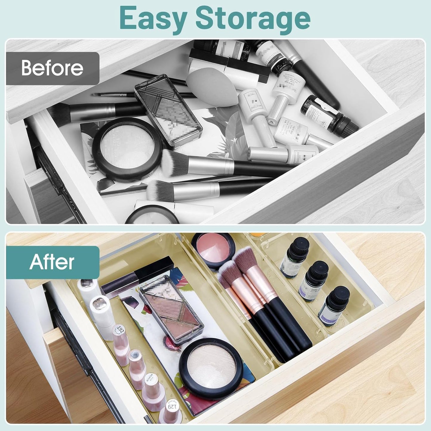 WOWBOX 25 PCS Clear Plastic Drawer Organizer Set, 4 Sizes Desk Drawer Divider Organizers and Storage Bins for Makeup, Jewelry, Gadgets for Kitchen, Bedroom, Bathroom, Office