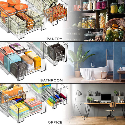 Sorbus Small Clear Stackable Storage Drawers – 4-Pack Plastic Organizer Bins with Handles – Stackable Pull-Out Storage Drawers for Closet, Pantry, Office, Bathroom, Craft, and Toy Organization