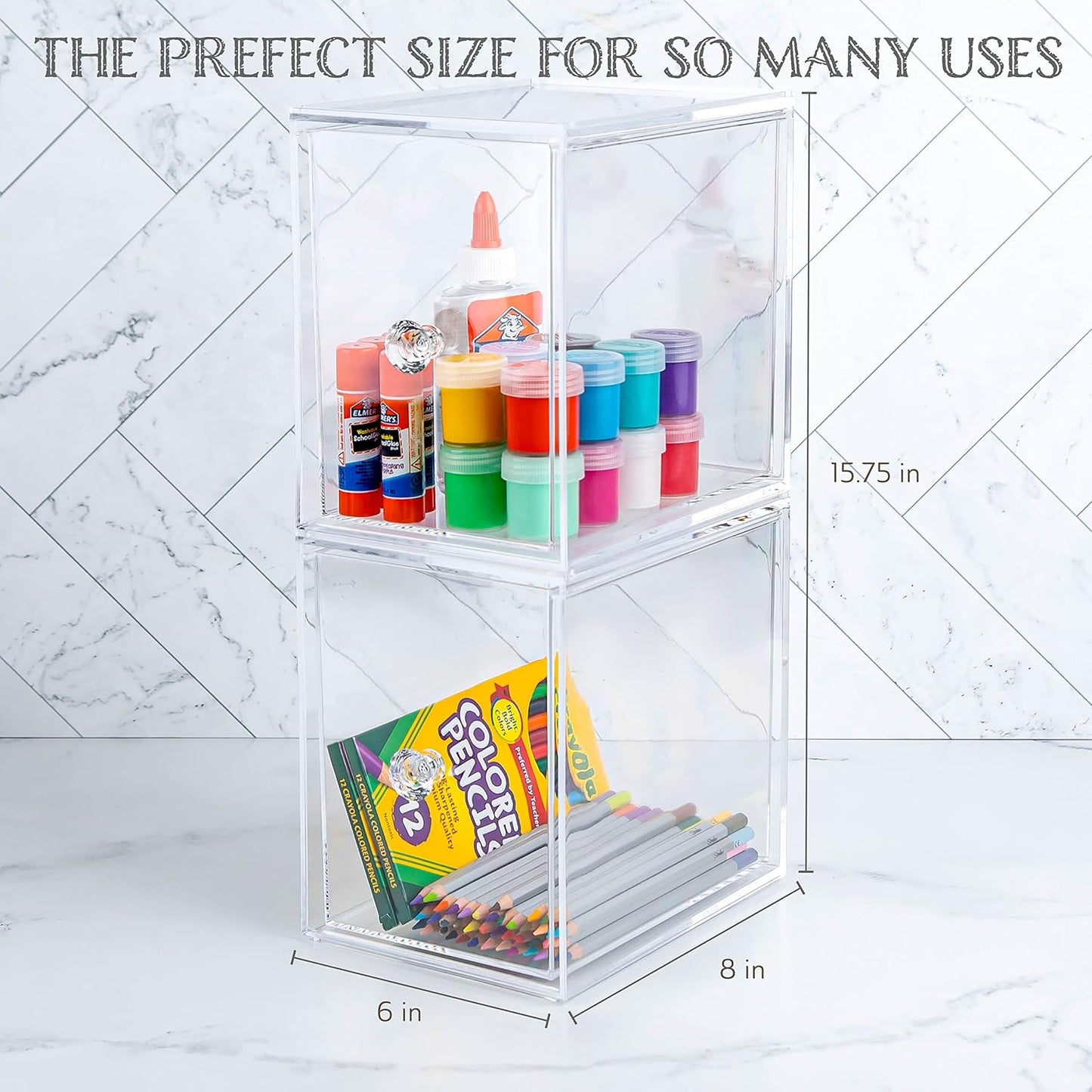 Oizeir Acrylic Drawer Organizer 2-Pack – Clear Stackable Storage Drawers for Makeup, Skincare, Vanity, Bathroom, Under Sink, Kitchen & Office – Non-Slip, Durable, Multi-Purpose Organizer Bins