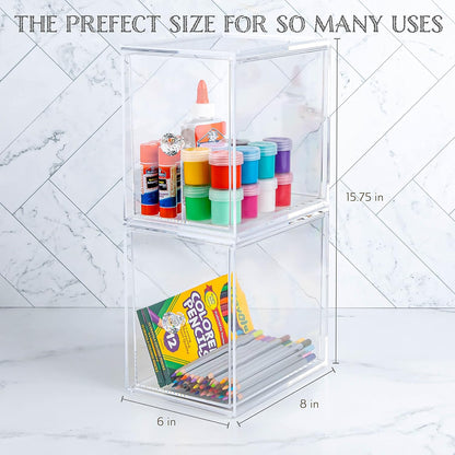 Oizeir Acrylic Drawer Organizer 2-Pack – Clear Stackable Storage Drawers for Makeup, Skincare, Vanity, Bathroom, Under Sink, Kitchen & Office – Non-Slip, Durable, Multi-Purpose Organizer Bins
