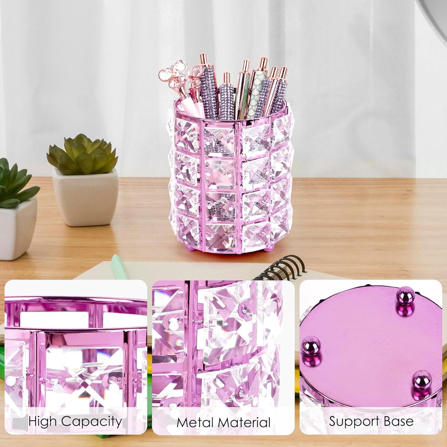 Crystal Pen Holder, Pencil Cups for Desk, Multi-Purpose Desktop Organizer, for Office Writing Desk (Gold)