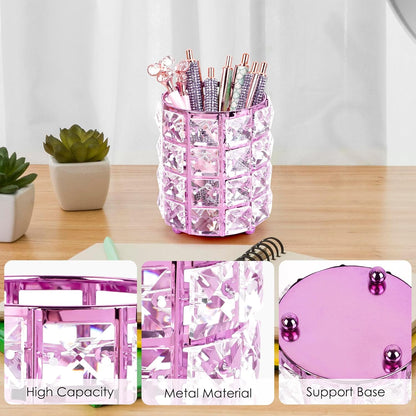 Crystal Pen Holder, Pencil Cups for Desk, Multi-Purpose Desktop Organizer, for Office Writing Desk (Gold)