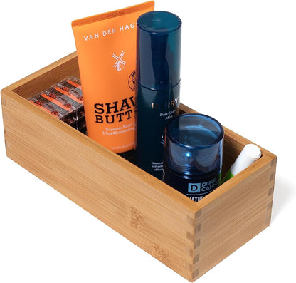 Lipper International Bamboo Wood Utensil Holder Storage Box for Cooking Tools, Makeup, or Office Supplies, 4" x 9 1/4" x 3"