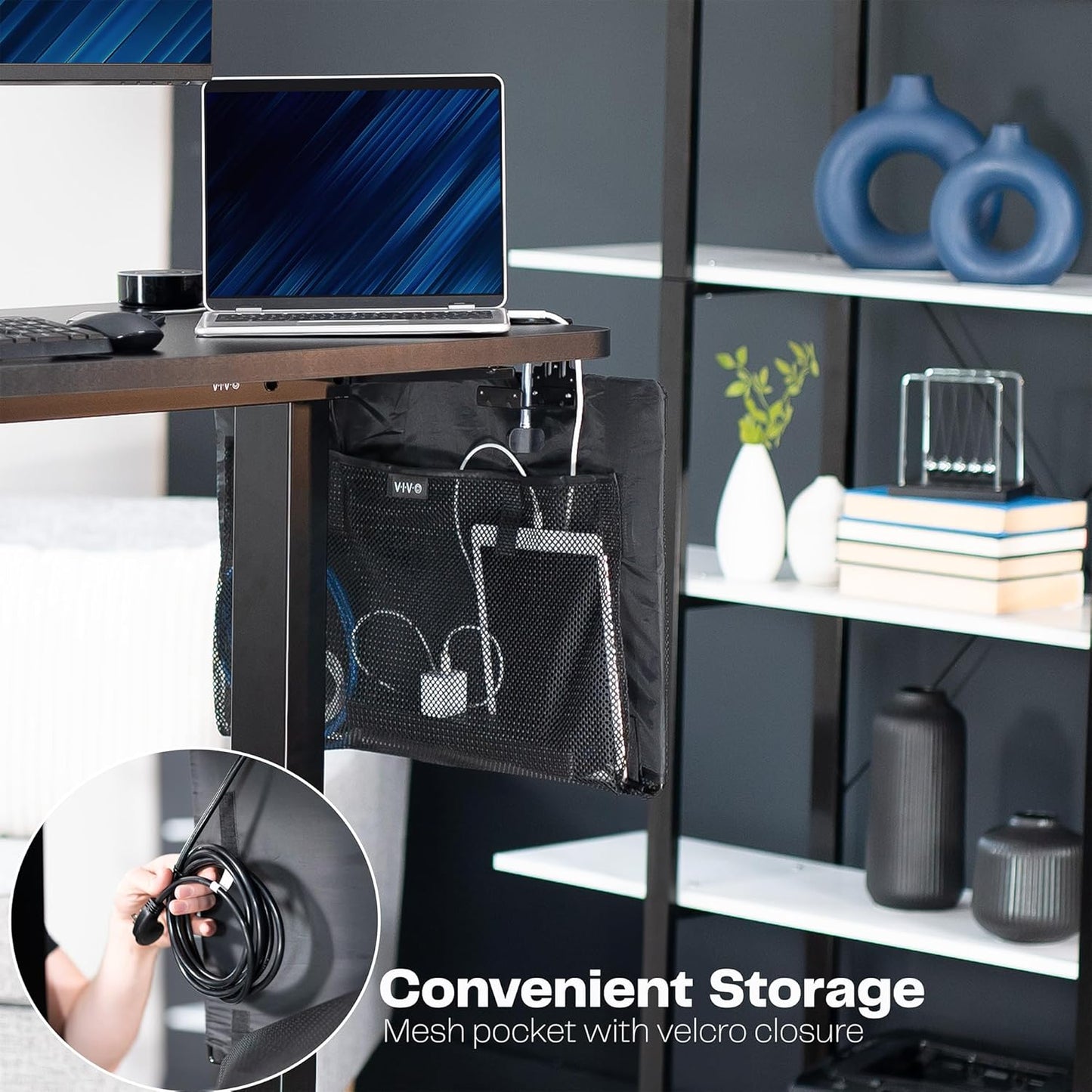 VIVO 48 Inch Clamp-on Privacy and Cable Management Organizer Sleeve, Wire Hider Kit Panel System, Desk Skirt, Black, DESK-SKIRT-48P