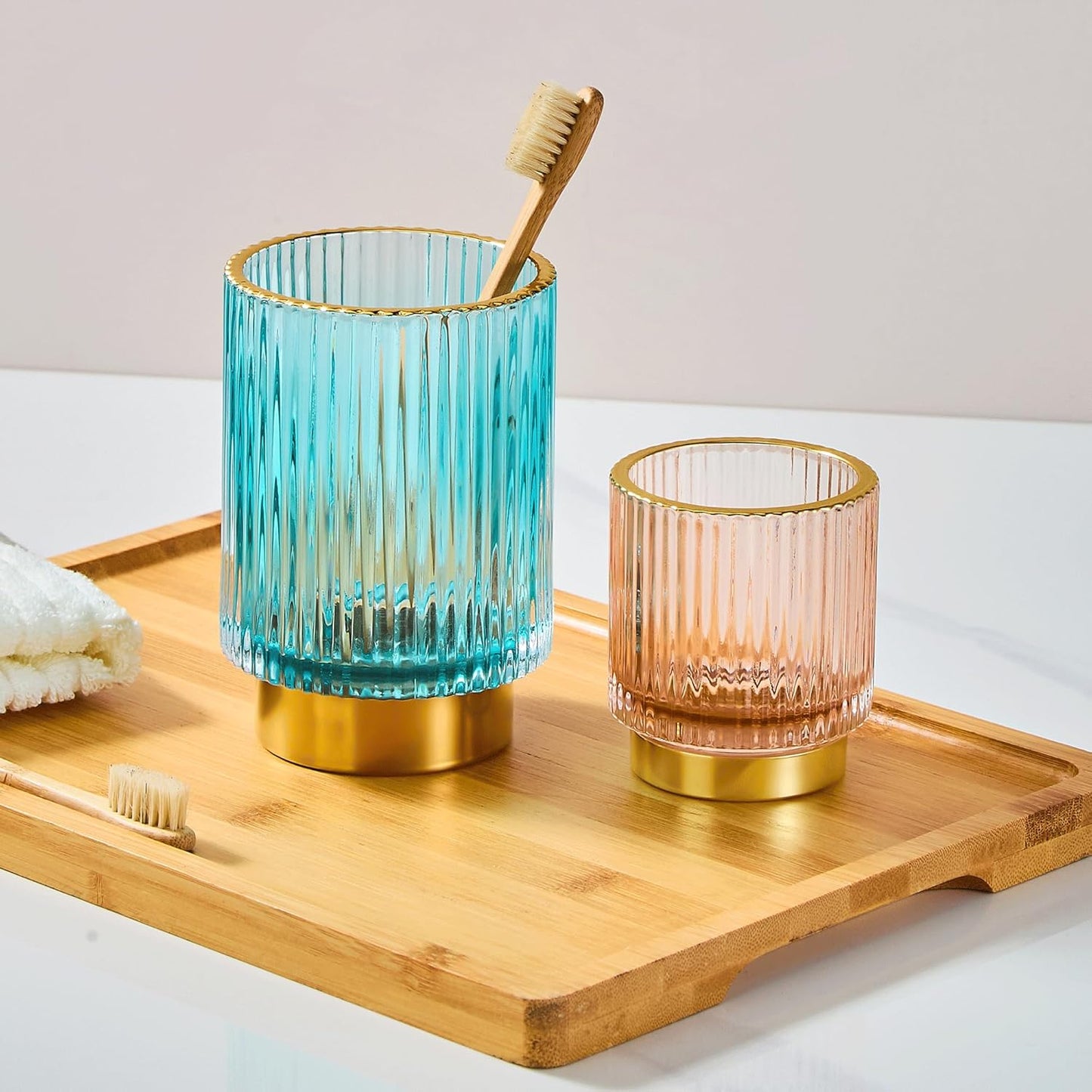 Makeup Brush Holder Organizer,Toothbrush Holders,Desk Pen Pencil Holder,Multifunctional Vintage Glass Brush Cup（L/Green/A3-6-US）