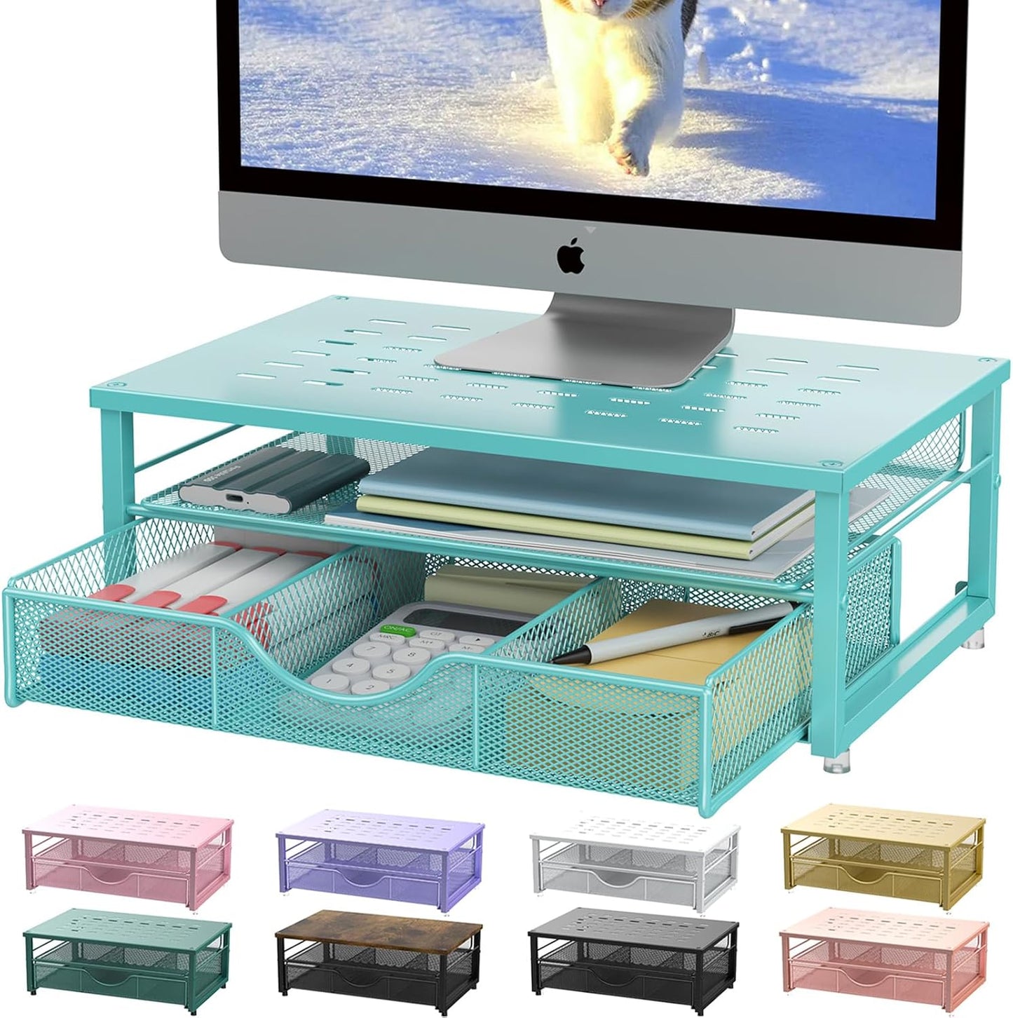 gianotter Computer Monitor Stand Riser, Desk Organizers and Accessories with Drawer, Office Desk Accessories & Workspace Desktop Organizers Storage for Printer Stand (Black)