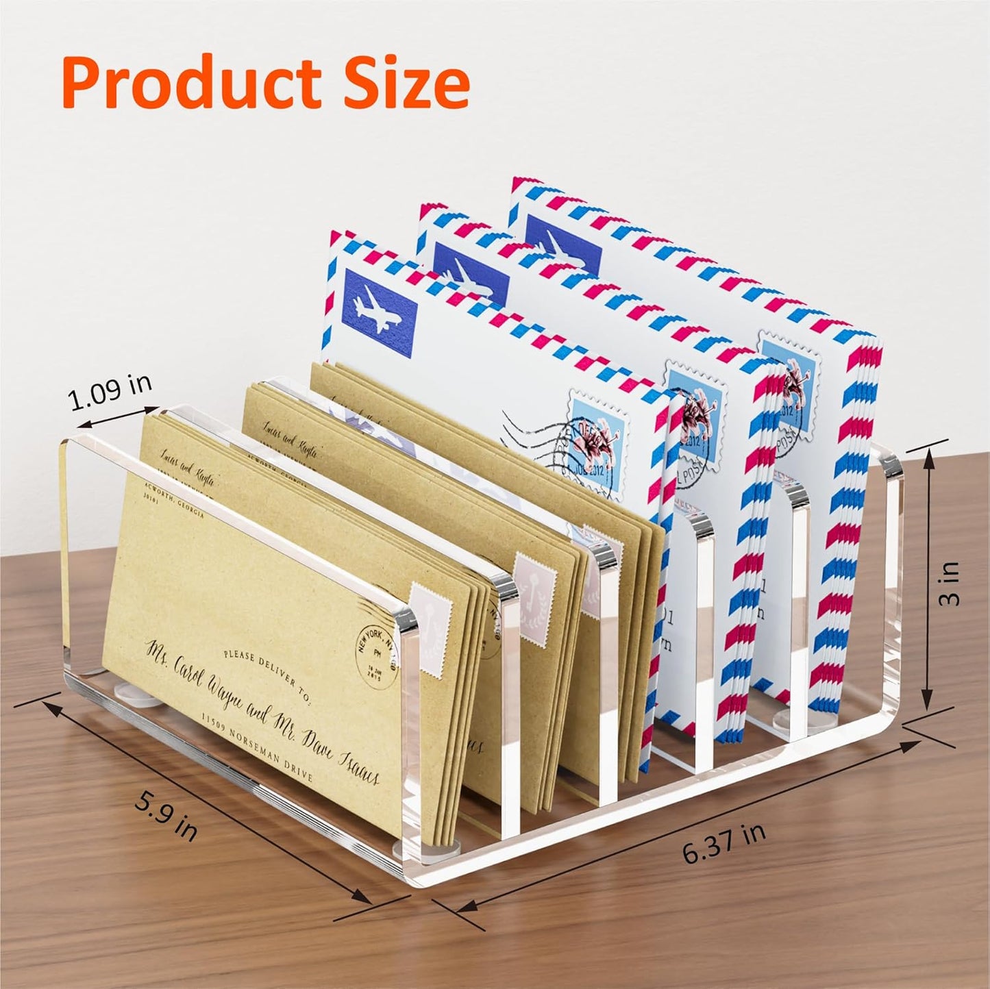 FUCDTEFC Desk Mail Organizer, 2 Section Clear Acrylic File Holder Letter Organizer, Vertical Lightweight Modern Envelope Holder Desk Accessories & Workspace Organizers for Office, Home, School
