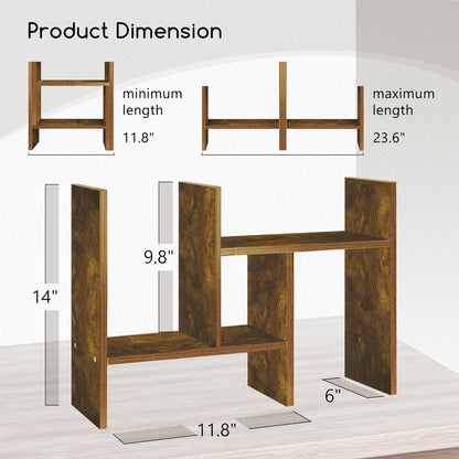 Jerry & Maggie Desktop Organizer Office Storage Rack Adjustable Wood Display Shelf Free Style Double H, Multi-Functional Mini Bookshelf for Desk Natural Stand (Natural Wood Tone)