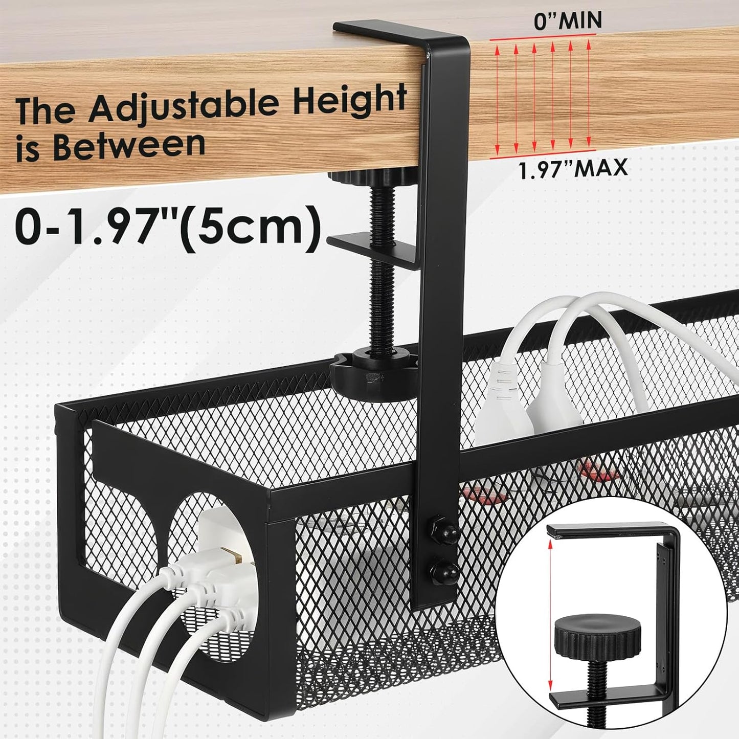 2 Pack Under Desk Cable Management Tray, 15 Inch No Drill Metal Mesh Organizer with Hybrid Side Slots, Wire Holder Storage Rack for Office Home Desk