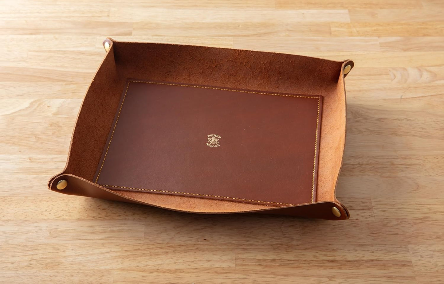 USA Handmade Premium Leather Valet Tray, Folds Flat! Dice Rolling Basket and Organizer with Brass Snaps - Reinforced Base - for Keys, Jewelry, Coin, EDC, Watch Storage Caddy - Black XLarge