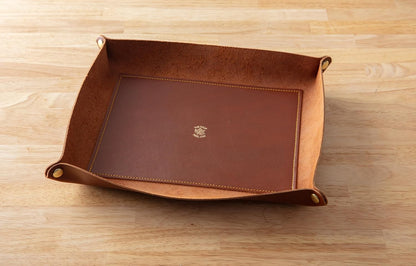 USA Handmade Premium Leather Valet Tray, Folds Flat! Dice Rolling Basket and Organizer with Brass Snaps - Reinforced Base - for Keys, Jewelry, Coin, EDC, Watch Storage Caddy - Black XLarge