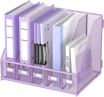 DALTACK 5 Vertical Compartments Magazine File Holder, Binder Organizer, Metal Desk Organizers for Office Home School Classroom Organization, Black